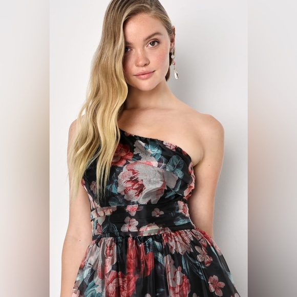 🔆 Lulu's Bringing the Charm Black Floral Organza Gown - Picture 2 of 3